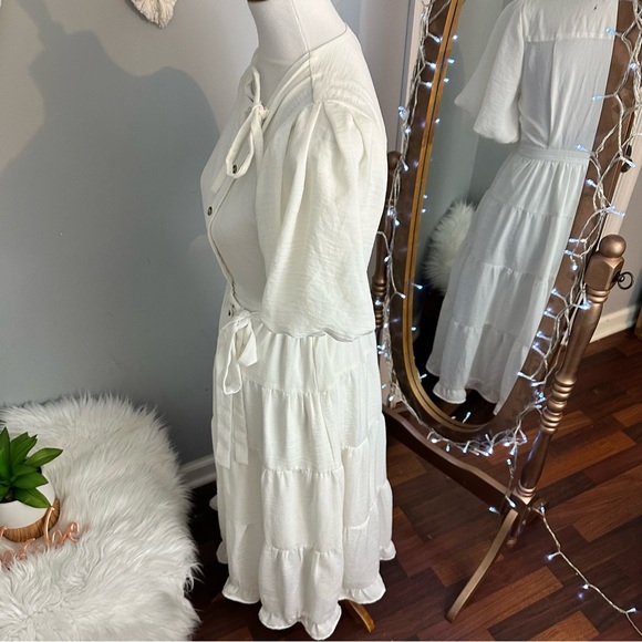 Hobbs London Bubble Sleeve White Midi Dress - Picture 9 of 11